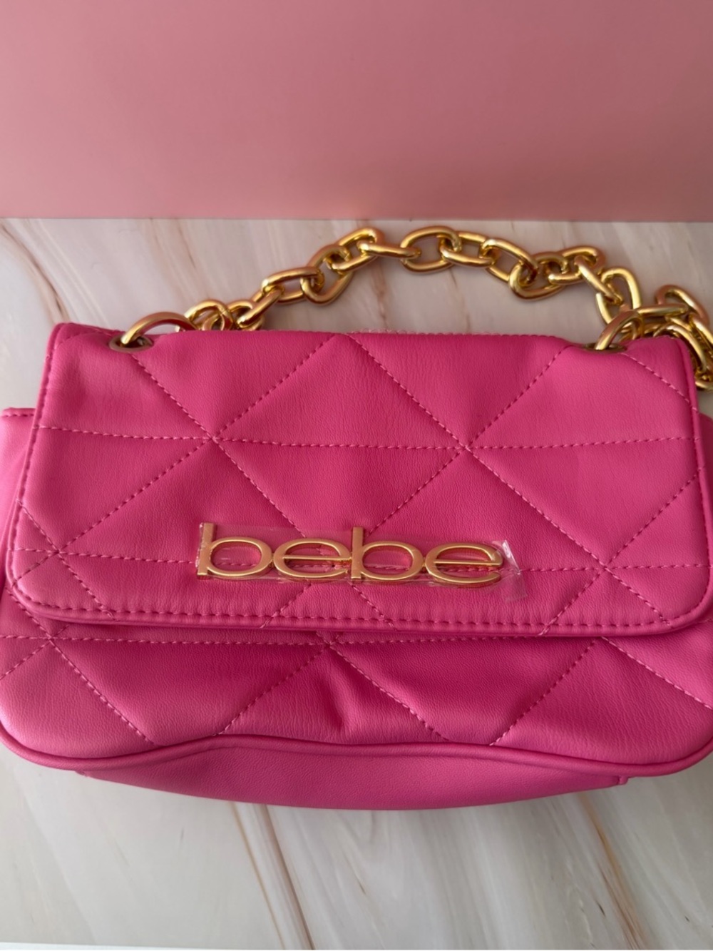 bebe Hot Pink Quilted Chain-Handle Mini Shoulder Bag